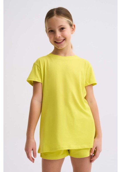 Organik Bağcıklı Cepli Kız Çocuk Şort - Sarı Sarı - 6-8 fırsatları