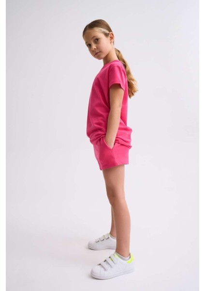 Organik Bağcıklı Cepli Kız Çocuk Şort - Pembe Pembe - 8-10