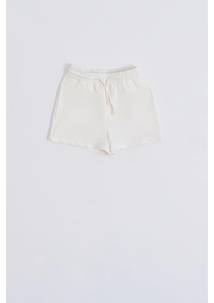 Organik Bağcıklı Cepli Kız Çocuk Şort - Ekru Ekru - 10-12