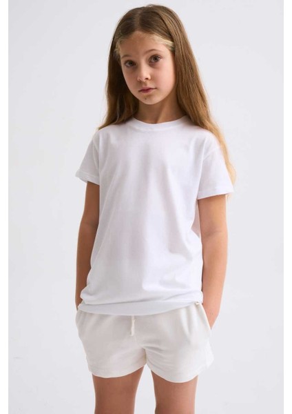 Organik Bağcıklı Cepli Kız Çocuk Şort - Ekru Ekru - 10-12 modelleri