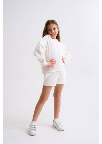 Organik Bağcıklı Cepli Kız Çocuk Şort - Ekru Ekru - 10-12 fırsatları