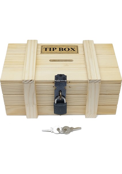 Boyasız Verniksiz Çam Ağacından Ahşap Kilitli Tip Box Bahşiş Kutusu 1 Adet