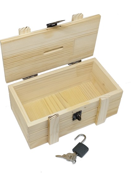 Boyasız Verniksiz Çam Ağacından Ahşap Kilitli Tip Box Bahşiş Kutusu 1 Adet