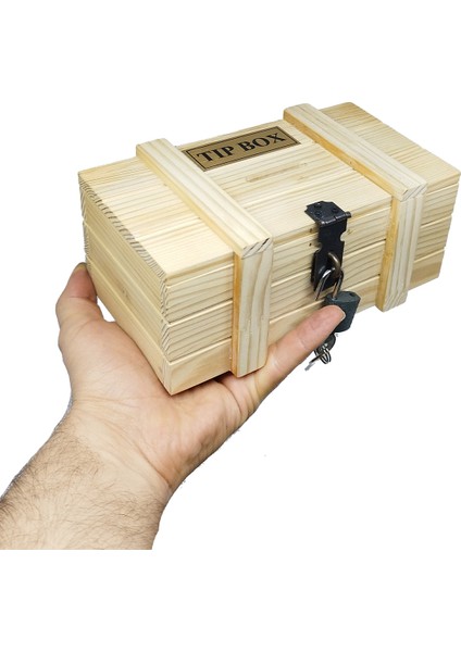 Boyasız Verniksiz Çam Ağacından Ahşap Kilitli Tip Box Bahşiş Kutusu 1 Adet