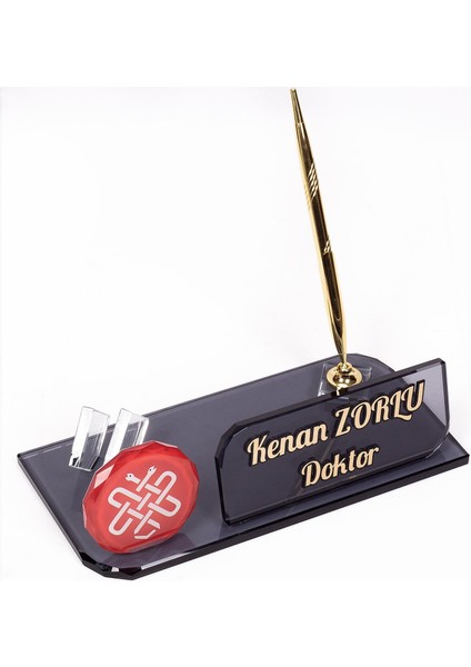 Doktora Kristal Isimlik Yeni Iş Tıp Logolu Masa Isimliği