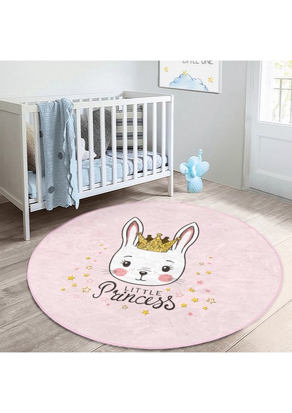 Pembe Zeminli Little Princess Desenli Çocuk & Genç Odası Makinede Yıkanabilir Kaymaz Tabanlı Yuvarlak Çocuk Halısı fiyatları