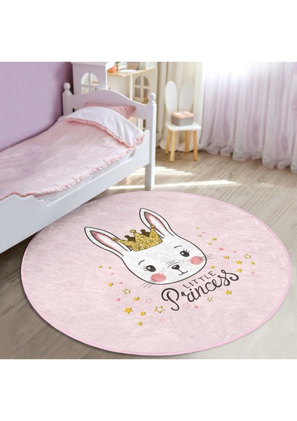 Pembe Zeminli Little Princess Desenli Çocuk & Genç Odası Makinede Yıkanabilir Kaymaz Tabanlı Yuvarlak Çocuk Halısı modelleri