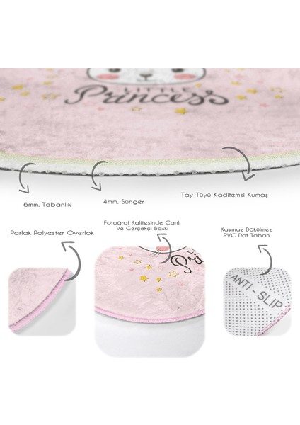 Pembe Zeminli Little Princess Desenli Çocuk & Genç Odası Makinede Yıkanabilir Kaymaz Tabanlı Yuvarlak Çocuk Halısı fırsatları
