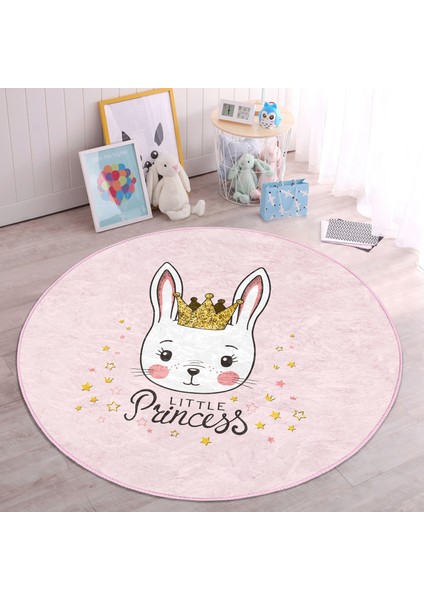 Pembe Zeminli Little Princess Desenli Çocuk & Genç Odası Makinede Yıkanabilir Kaymaz Tabanlı Yuvarlak Çocuk Halısı indirimleri