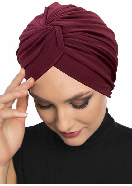 Çapraz Kancalı Bordo Hazır Türban Tesettür Dış ve Havuz Bonesi