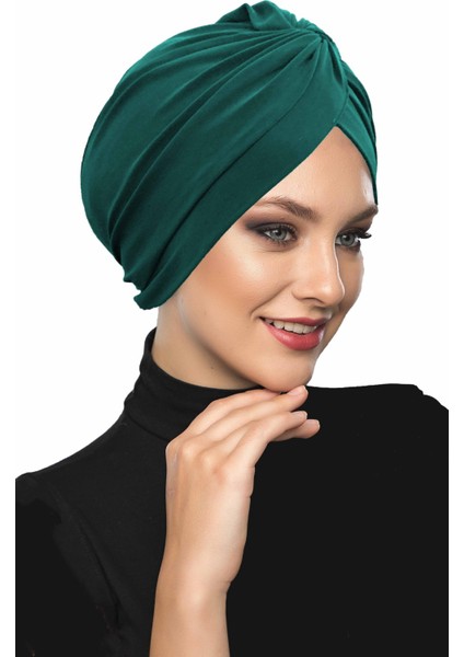 Çapraz Kancalı Yeşil Hazır Türban Tesettür Dış ve Havuz Bonesi