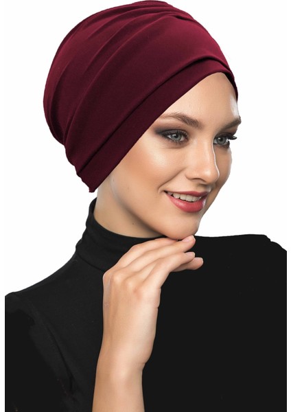 Çift Katlı Astarlı Bordo Hazır Türban Tesettür Dış ve Havuz Bonesi modelleri