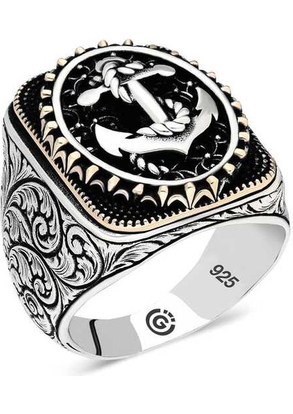 Gümüş Deniz Çapası Oval Erkek Yüzük