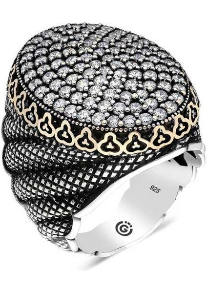 Gümüş Beyaz Zirkon Taşlı Oval Erkek Yüzük