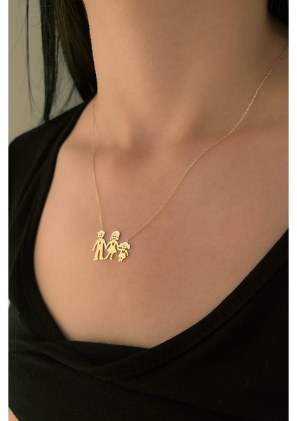 14 Ayar Altın Anne Baba ve Kız Çocuk Kolye