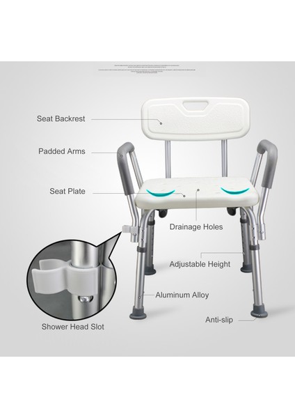Kkmoon Duşakabin için Ayarlanabilir Sandalye - Beyaz