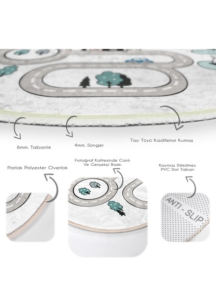Araba Yollu Eğitici Tasarım Çocuk & Genç Odası Makinede Yıkanabilir Kaymaz Tabanlı Yuvarlak Çocuk Oyun Halısı