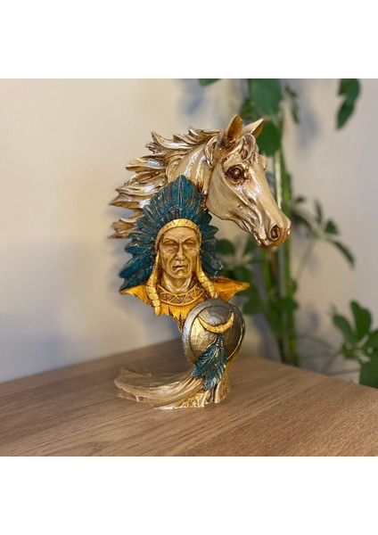 Kızılderili ve At Dekoratif Biblo Heykel
