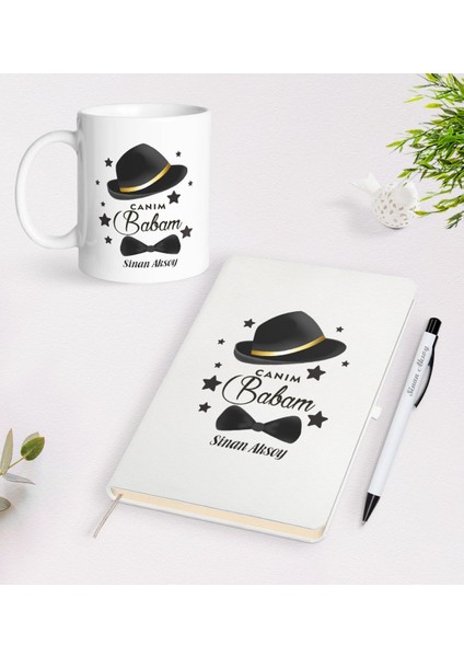 Kişiye Özel Canım Babam Tasarımlı Beyaz Defter Kalem Kupa Seti - Model 3
