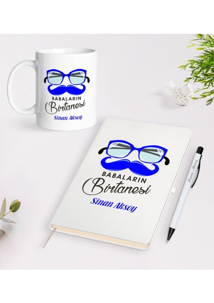 Kişiye Özel Babaların Bir Tanesi Tasarımlı Beyaz Defter Kalem Kupa Seti - Model 1