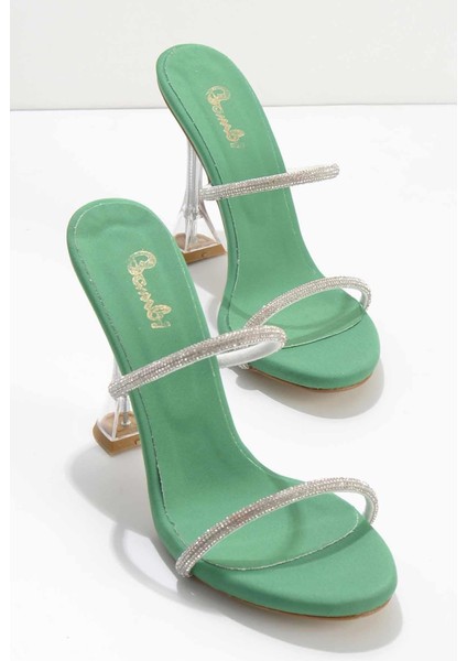 Mat Yeşil Saten Kadın Terlik K04527995338