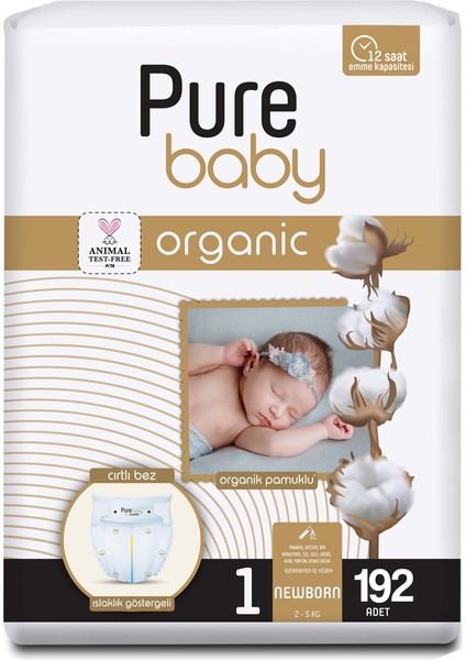 Pure Baby Bebek Bezi 1 Numara Yenidoğan 2-5 kg 192 Adet