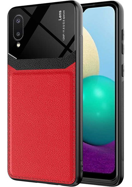 Samsung Galaxy A02 Uyumlu Kılıf Deri Görünümlü Tpu Sert Malzeme Kapak Kılıf