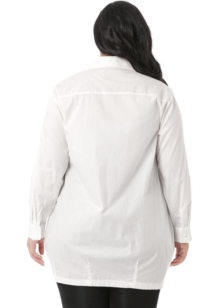 Büyük Beden Kuş Tüyü Baskılı Yarım Balon Kalıp Eteği Dikişli Ekru Gömlek modelleri