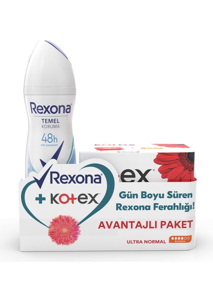 Temel Koruma Kadın Sprey Deodorant Shower Fresh 150 ml + Kotex Hijyenik Ped Ultra Normal 8'li