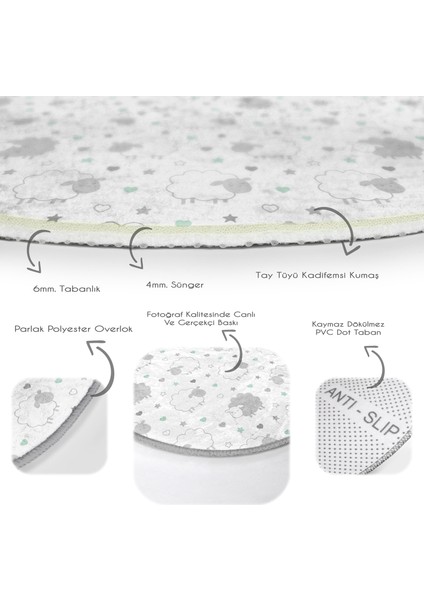 Pofuduk Kuzu Tasarımlı Çocuk & Genç Odası Makinede Yıkanabilir Kaymaz Tabanlı Yuvarlak Çocuk Halısı