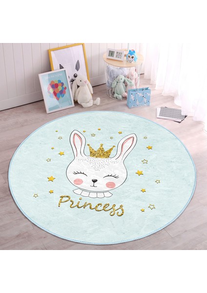 Princess Tavşan Desenli Çocuk & Genç Odası Makinede Yıkanabilir Kaymaz Tabanlı Yuvarlak Çocuk Halısı fiyatları