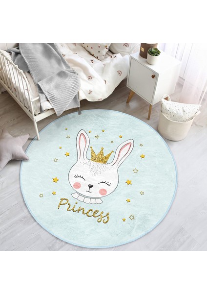 Princess Tavşan Desenli Çocuk & Genç Odası Makinede Yıkanabilir Kaymaz Tabanlı Yuvarlak Çocuk Halısı modelleri