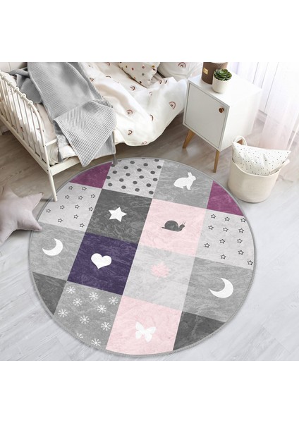 Renkli Kareler Geometrik Motifli Çocuk & Genç Odası Makinede Yıkanabilir Kaymaz Tabanlı Yuvarlak Çocuk Halısı fiyatları