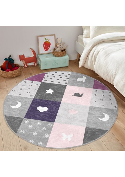 Renkli Kareler Geometrik Motifli Çocuk & Genç Odası Makinede Yıkanabilir Kaymaz Tabanlı Yuvarlak Çocuk Halısı modelleri