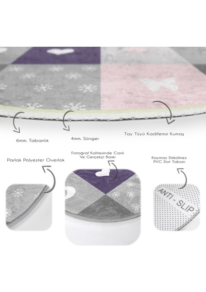 Renkli Kareler Geometrik Motifli Çocuk & Genç Odası Makinede Yıkanabilir Kaymaz Tabanlı Yuvarlak Çocuk Halısı fırsatları