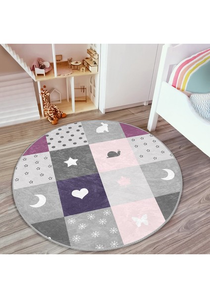Renkli Kareler Geometrik Motifli Çocuk & Genç Odası Makinede Yıkanabilir Kaymaz Tabanlı Yuvarlak Çocuk Halısı indirimleri