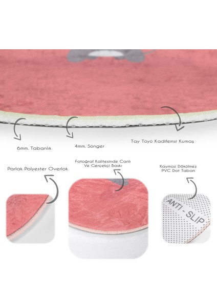 Köpek Desenli Çocuk & Genç Odası Makinede Yıkanabilir Kaymaz Tabanlı Yuvarlak Çocuk Halısı