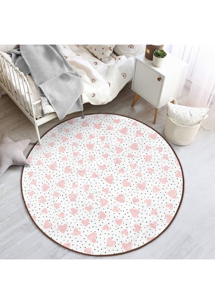 Puanlı Zeminde Pembe Kalpler Çocuk & Genç Odası Makinede Yıkanabilir Kaymaz Tabanlı Yuvarlak Çocuk Halısı fiyatları