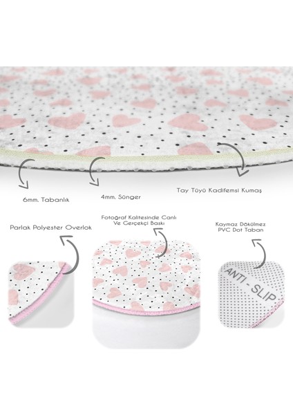 Puanlı Zeminde Pembe Kalpler Çocuk & Genç Odası Makinede Yıkanabilir Kaymaz Tabanlı Yuvarlak Çocuk Halısı fırsatları