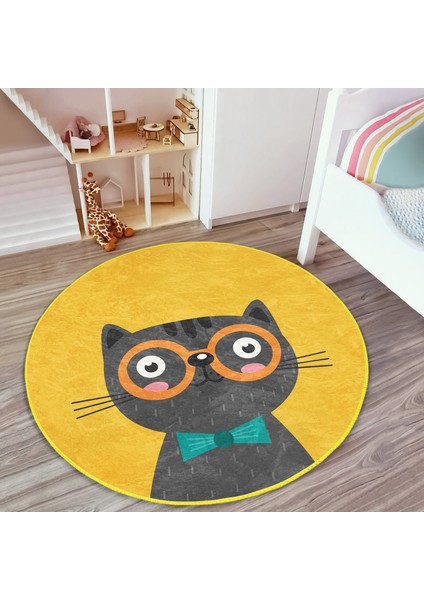Renkli Kedi Çocuk & Genç Odası Makinede Yıkanabilir Kaymaz Tabanlı Yuvarlak Çocuk Halısı indirimleri