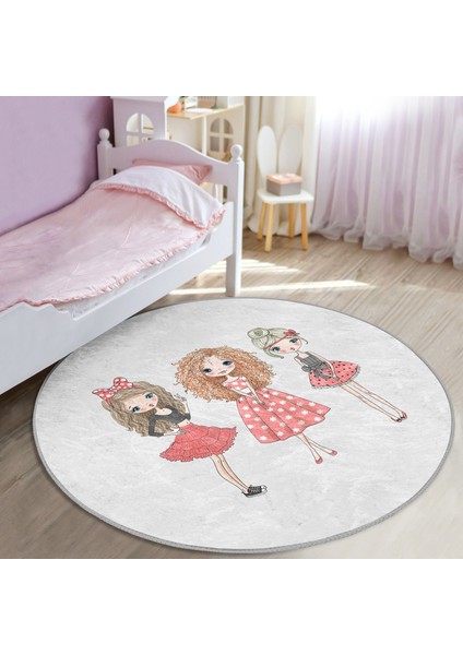 Best Friends Çocuk & Genç Odası Makinede Yıkanabilir Kaymaz Tabanlı Yuvarlak Çocuk Halısı
