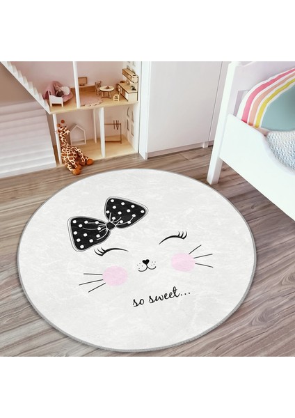 So Sweet Motifli Çizimi Çocuk & Genç Odası Makinede Yıkanabilir Kaymaz Tabanlı Yuvarlak Çocuk Halısı modelleri