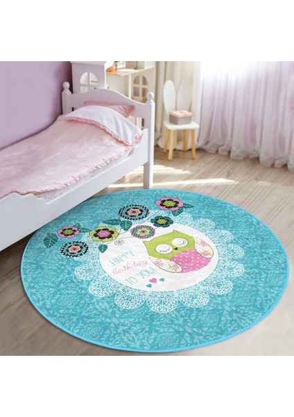 Baykuş Desenli Çocuk & Genç Odası Makinede Yıkanabilir Kaymaz Tabanlı Yuvarlak Çocuk Halısı modelleri