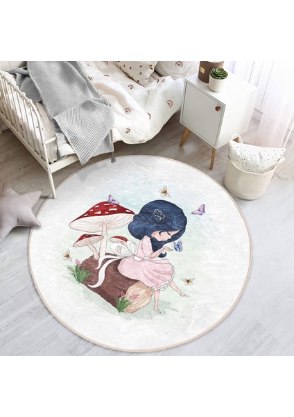 Fashion Girl Çocuk & Genç Odası Makinede Yıkanabilir Kaymaz Tabanlı Yuvarlak Çocuk Halısı modelleri
