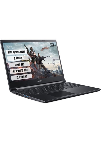 Gaming Aspire 7 A715 42G AMD Ryzen 5 5500U 8 GB 512 GB SSD RTX3050 Freedos 15.6" FHD Taşınabilir Bilgisayar NH.QE5EY.004