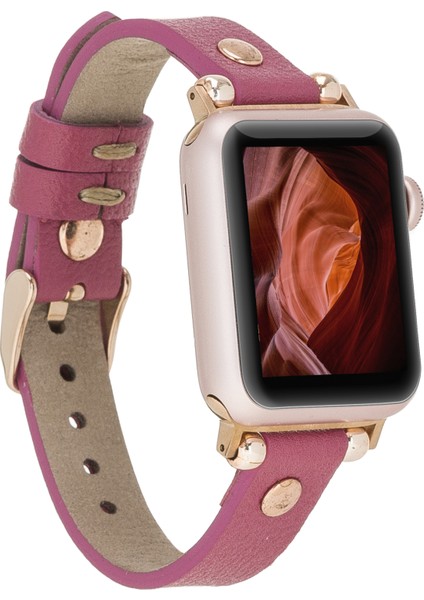 Bouletta Apple Watch Uyumlu Deri Kordon 38-40-41MM Ferro Rt Troklu Cp4 Fuşya