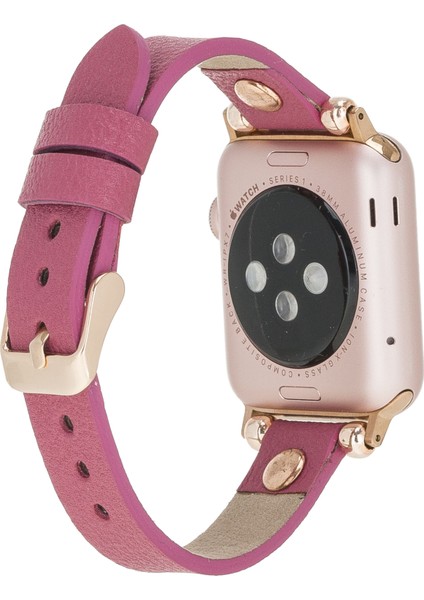 Bouletta Apple Watch Uyumlu Deri Kordon 38-40-41MM Ferro Rt Troklu Cp4 Fuşya