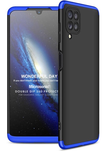 Samsung Galaxy M22 Kılıf Double Dip 360 Protective Siyah Mavi