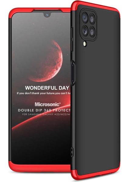 Samsung Galaxy A22 Kılıf Double Dip 360 Protective Siyah Kırmızı