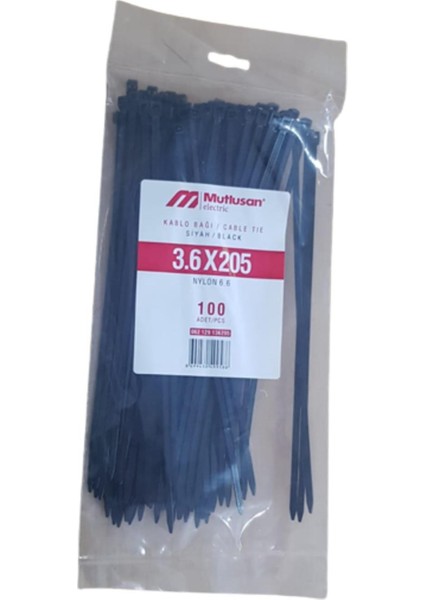 3,6x205 mm Kablo Bağı Siyah (100'lü Paket)